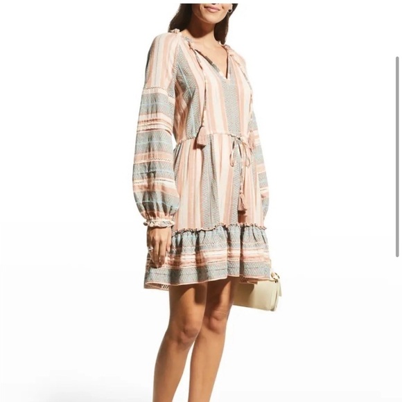 VERONICA BEARD Danica Tunic Dress M Tassel Boho Puff sleeve - Picture 1 of 11